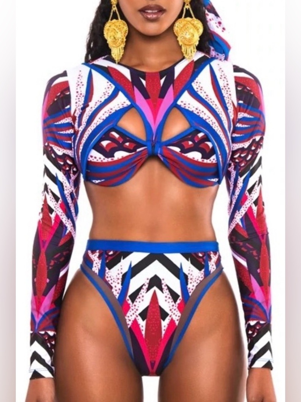 B Fyne Zaya Swim Top Long Sleeve Cut Out, Size XL